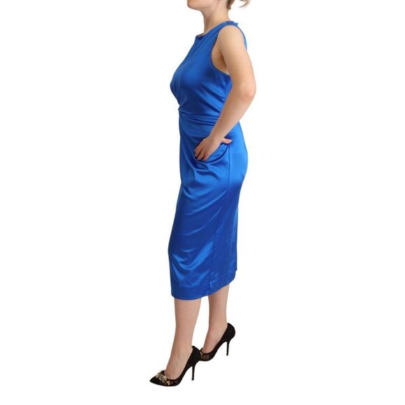P.A.R.O.S.H. Blue Acetate Sleeveless Pleated Midi Sheath Women's Dress - Picture 2 of 4